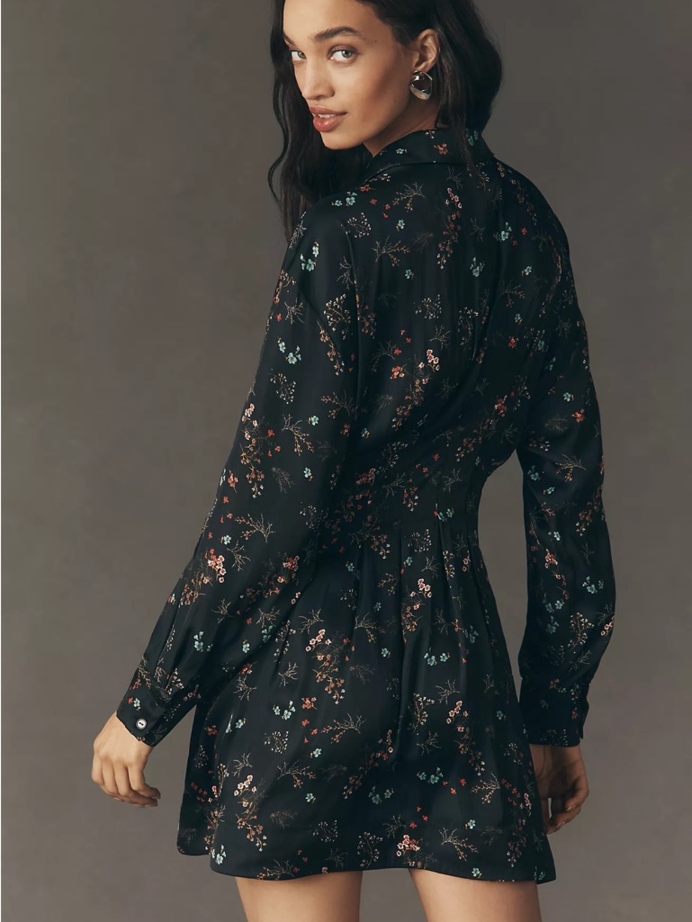 NWT Anthropologie Exquise The Tobie Long Sleeve Satin Mini Shirt Dress L - Picture 9 of 9